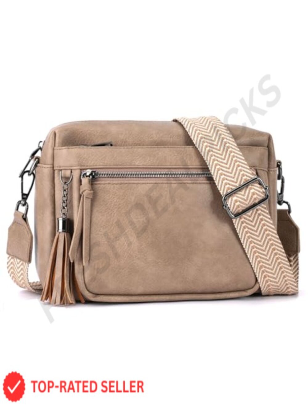Vegan Leather Crossbody Purse with Tassel, Multi Pocket Shoulder Handbag for